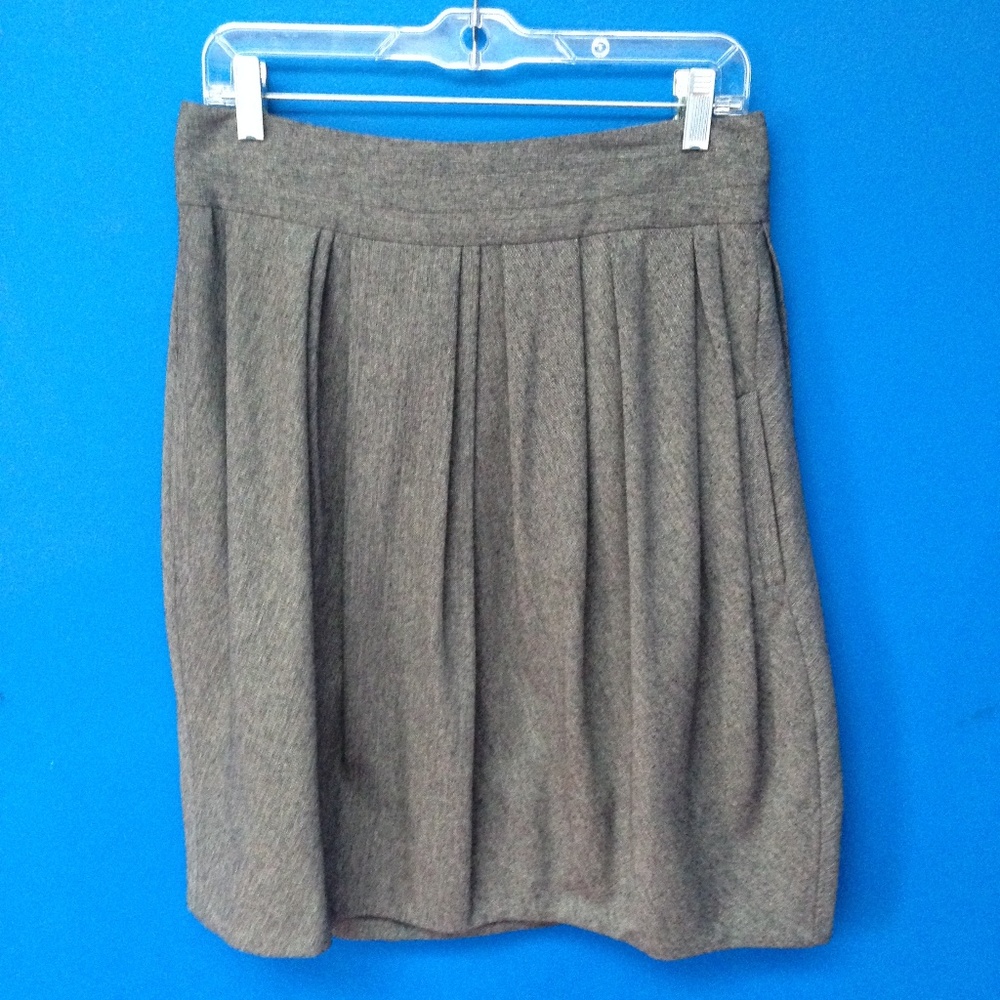 NICOLE FARHI Gray Wool-blend Pleated Bubble Skirt